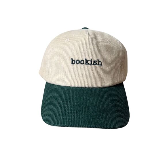 The Bookish Atelier Accessories - The Bookish Atelier Bookish Hat NWOT Never Worn Green Cream Corduroy Cap Books